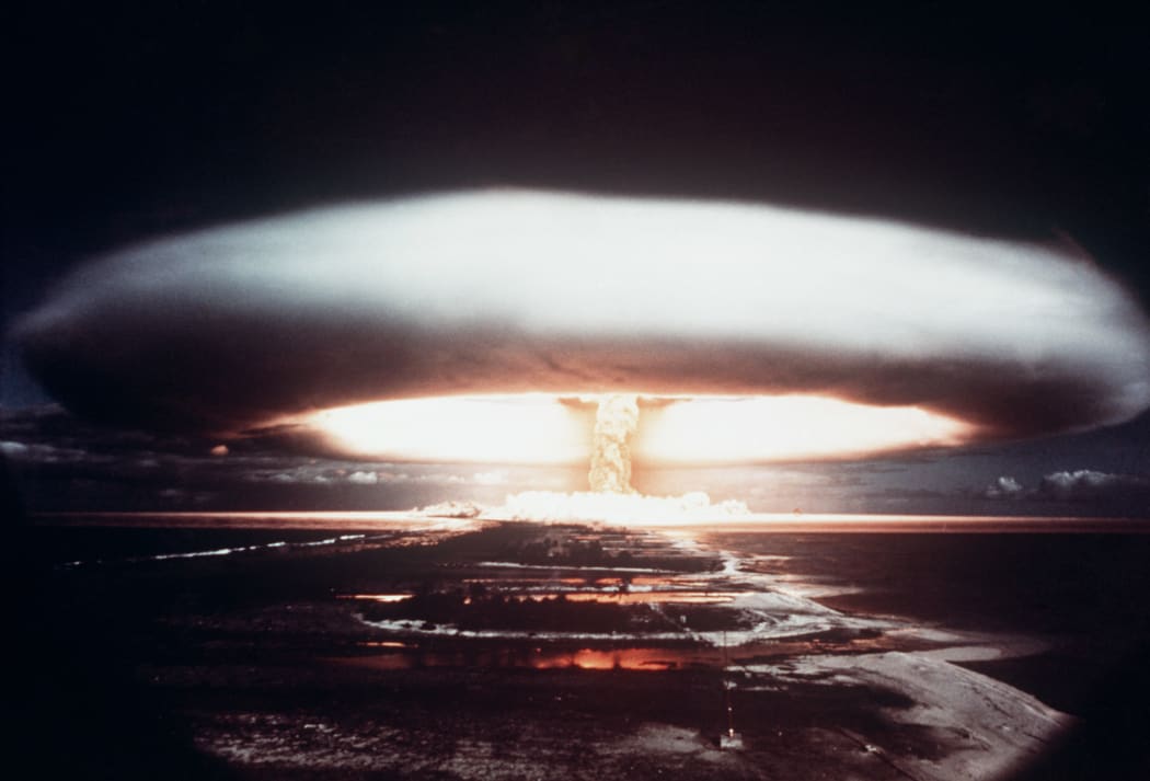 Picture taken in 1971, showing a nuclear explosion in Mururoa atoll.