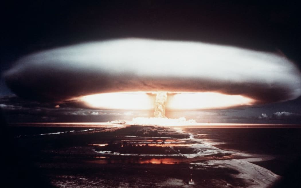 Picture taken in 1971, showing a nuclear explosion in Moruroa atoll.