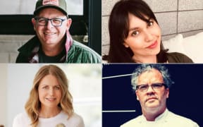 Chefs featured in RNZ cookbook; Al Brown, Nadia Lim, Lucy Corry, and Peter Gordon.