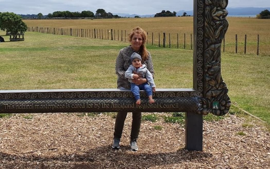 Hayley Abedi’s son with his grandmother on a previous trip to New Zealand.