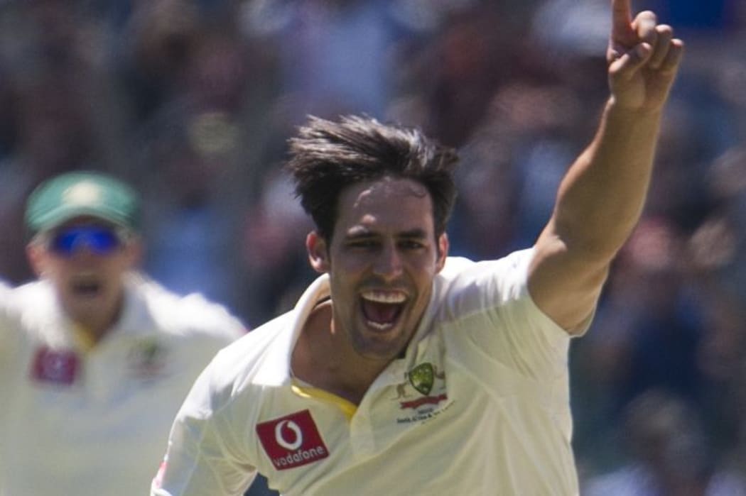 Australia all-rounder and paceman Mitchell Johnson celebrates a wicket.
