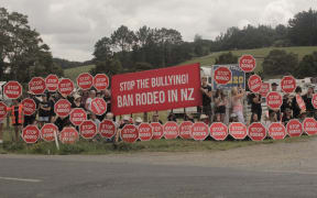 A rodeo protest in Northland by the group Direct Animal Action.