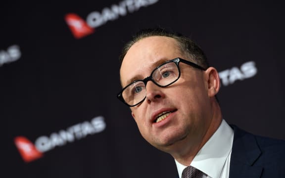 Qantas CEO Alan Joyce speaks at a press conference in Sydney on August 25, 2017