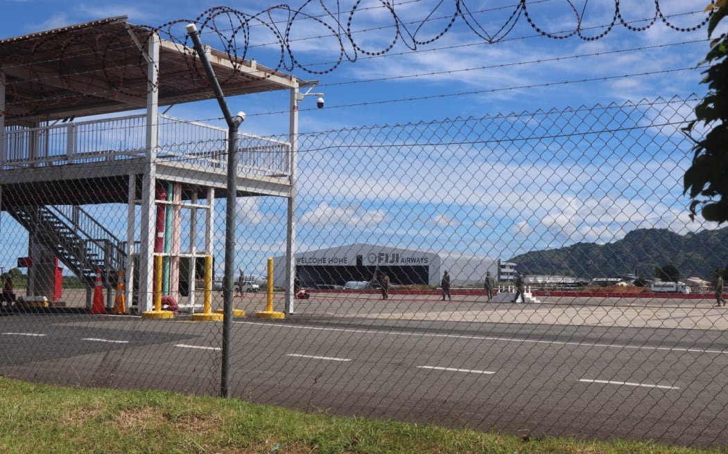 Fiji army personnel await flight of US Secretary of State, Antony Blinken