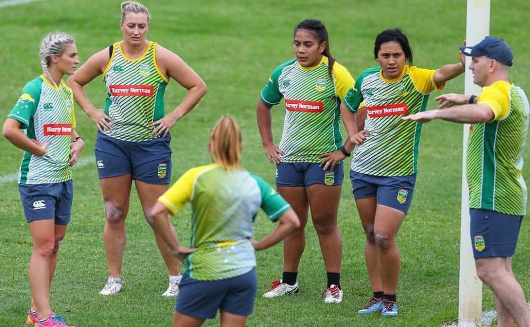 Adrian Vowles (R) during his time as Jillaroos assistant coach.