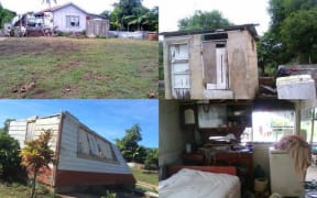 Damaged houses in the village on the island.