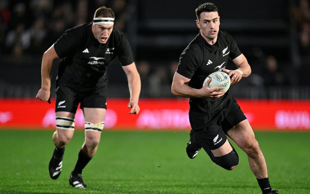 Will Jordan in action during the Rugby Championship test match between the All Blacks and South Africa at Mt Smart Stadium in Auckland.