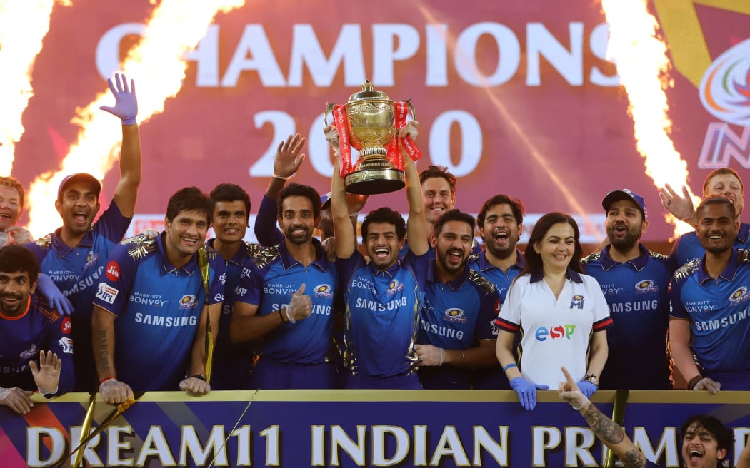 The Mumbai Indians with winners trophy 2020 Indian Premier League.
