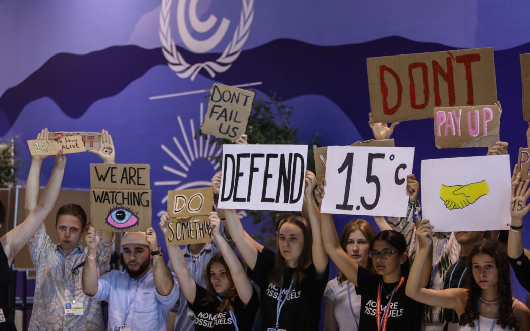 Climate activists held demonstration in front of International Convention Center to protest the negative effects of climate change, as the UN climate summit COP27 continues in Sharm el-Sheikh, Egypt on 19 November, 2022.