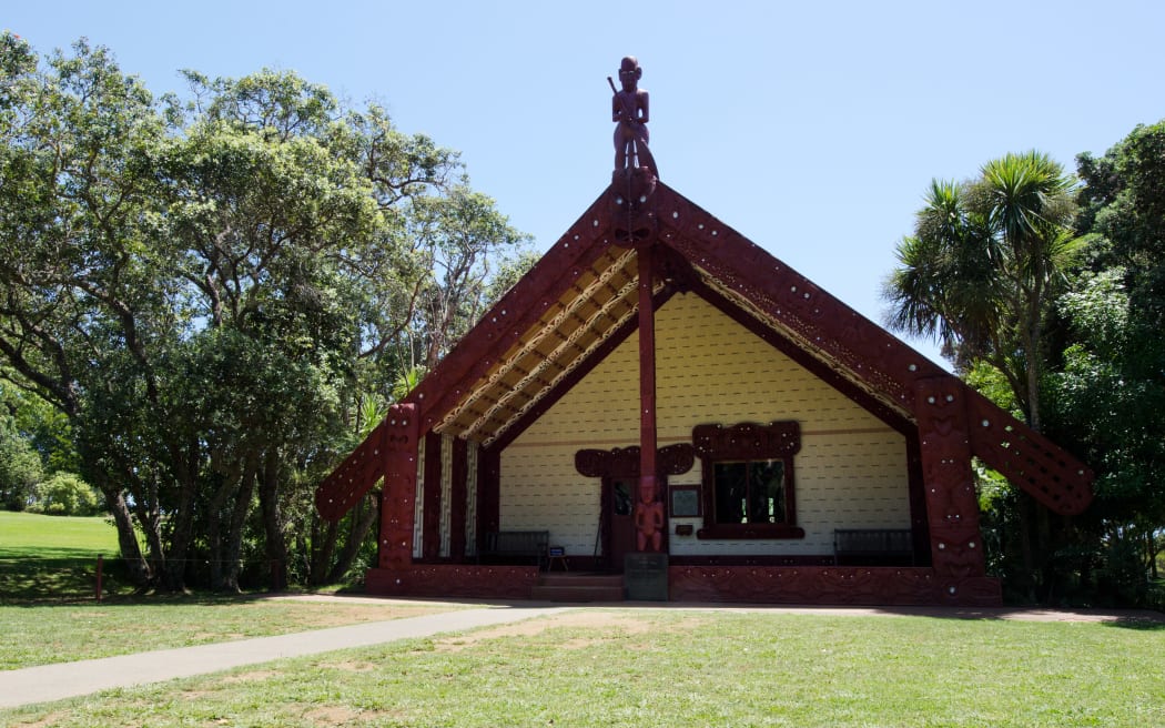 View of the marae on Treaty Grounds at Waitangi National Reserve, Northland Region, in 2014.