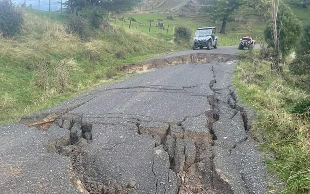 Damage to roads north of Gisborne after torrential rain and flooding,