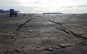 The 7.1 magnitude earthquake left large cracks in the sand at Rangitukia Beach near Te Araroa.