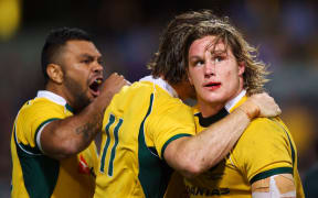 Michael Hooper celebrates the Wallabies' win over South Africa in Perth, 2014.