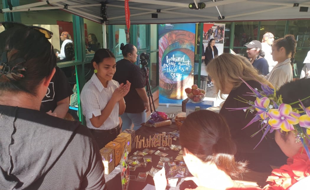 Manurewa High student Baue Rubeiariki running a stall with products she made at the school's Makerspace
