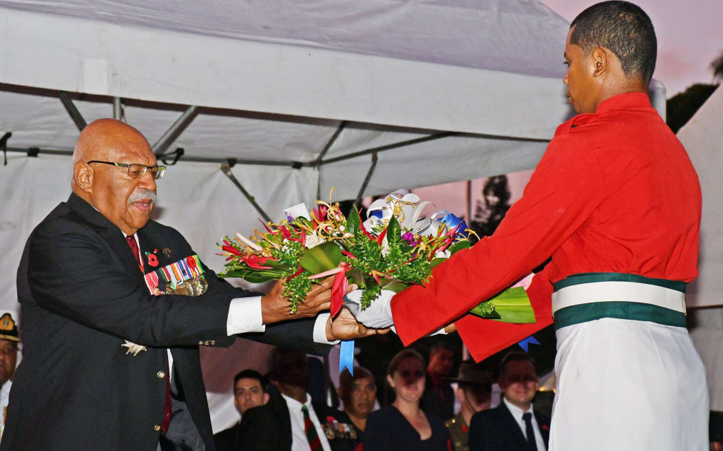 Sitiveni Rabuka at ANZAC Dawn Sevice in Suva, April 25