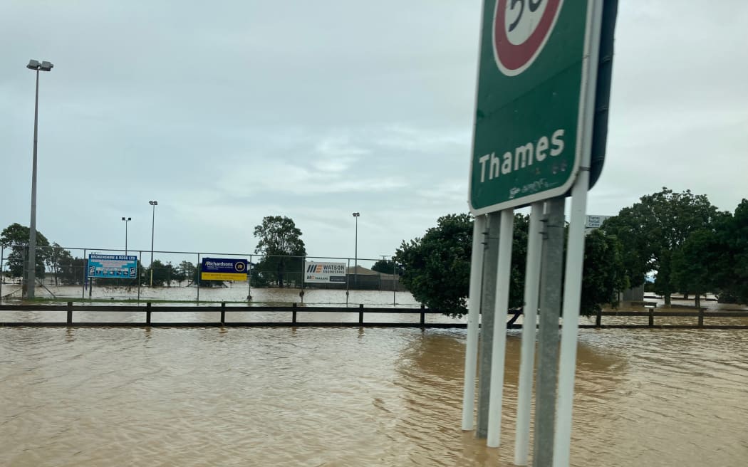 Flooding in Thames during Cyclone Gabrielle.