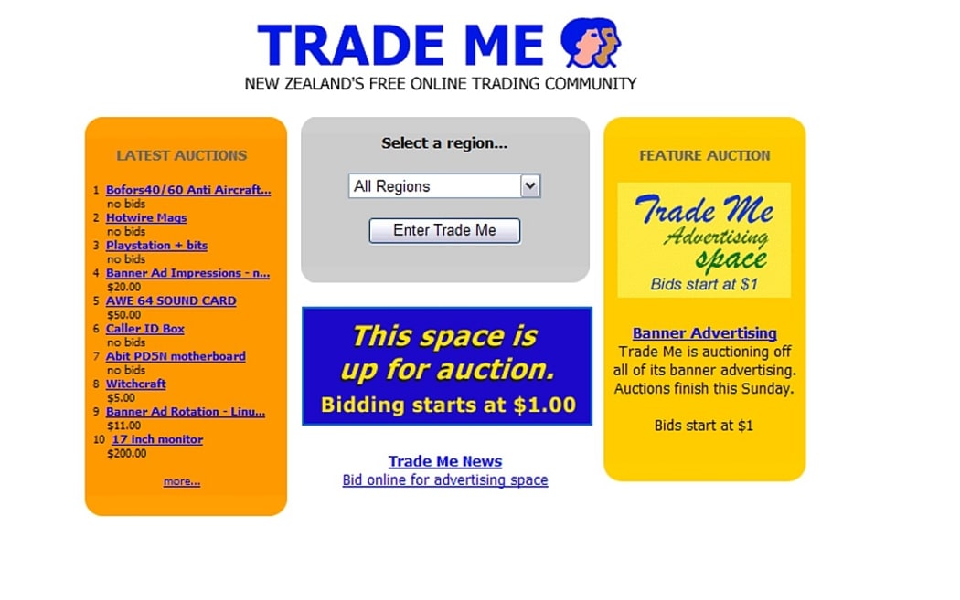 The very first Trade Me homepage from 1999.