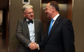 John Key, right, meets with United Future Leader Peter Dunne.