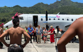 Niue's Premier Dalton Tagelagi welcomed at the Rarotonga International Airport for the 52 Pacific Islands Forum this week. November 2023.