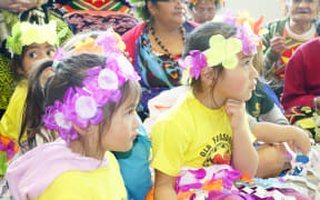 Children celebrate Tuvalu language week at Ranui library in Auckland New Zealand.