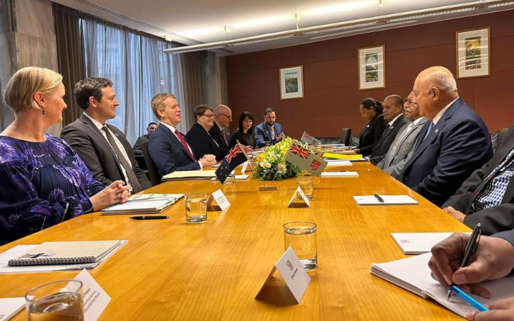 Fiji PM Sitiveni Rabuka meets New Zealand PM Chris Hipkins in Wellington.