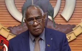 Vanuatu PM Ishmael Kalsakau announcing the state of emergency.