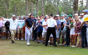 United States' Tiger Woods walks on the 17th hole during the first round of the 2019 Masters golf tournament at the Augusta National Golf Club in Augusta, Georgia, United States, on April 11, 2019. (Photo by Koji Aoki/AFLO SPORT)