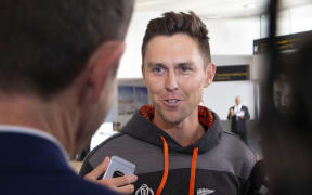 Trent Boult at Auckland Airport returning from the Cricket World Cup.