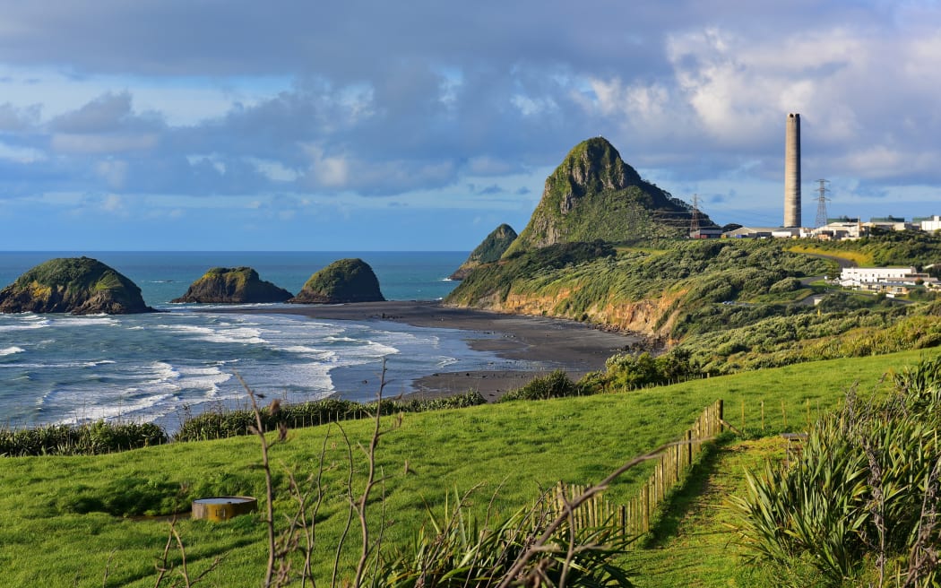 Paritutu Rock and nearby rock islands in New Plymouth, New Zealand