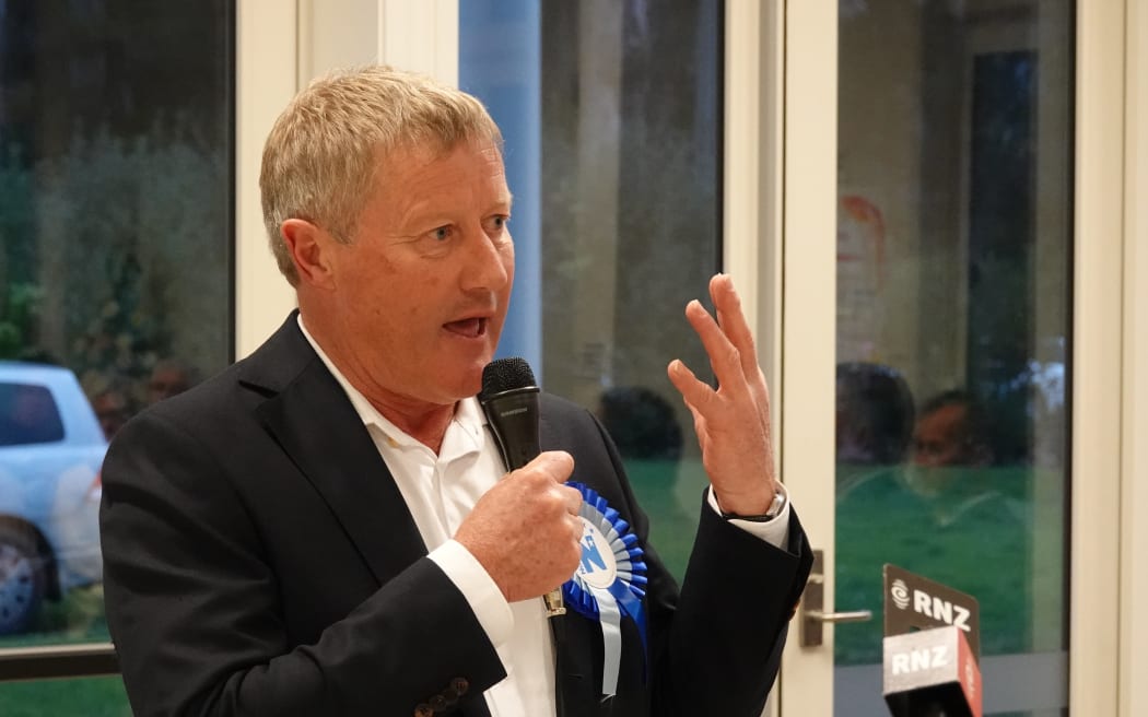 National Party Northland candidate Grant McCallum speaks at a meeting organised by Kerikeri and Districts Business Association, Cornerstone Church, Kerikeri, 24 August 2023. Photo / Peter de Graaf