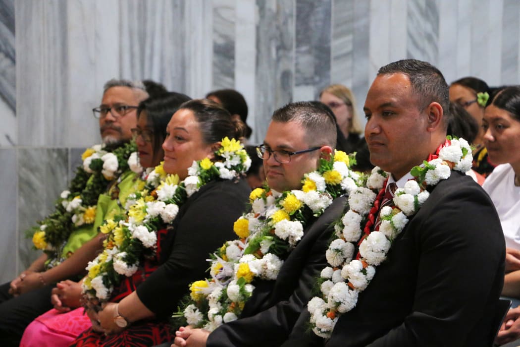 The five newly elected New Zealand MPs of Pacific heritage (from nearest to furthest)  Anae Dr Neru Leavasa - Labour MP Takanini, Tangi Utikere - Labour MP Palmerston North, Terisa Ngobi - Labour MP Otaki, Barbara Edmonds - Labour MPMana and Teanau Tuiono - Green List MP.