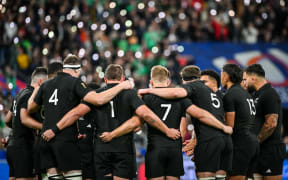 Team of New Zealand during the World Cup 2023, Quarter-final rugby union match between Ireland and New Zealand on October 14, 2023 at Stade de France in Saint-Denis near Paris, France - Photo Matthieu Mirville / DPPI (Photo by Matthieu Mirville / Matthieu Mirville / DPPI via AFP)