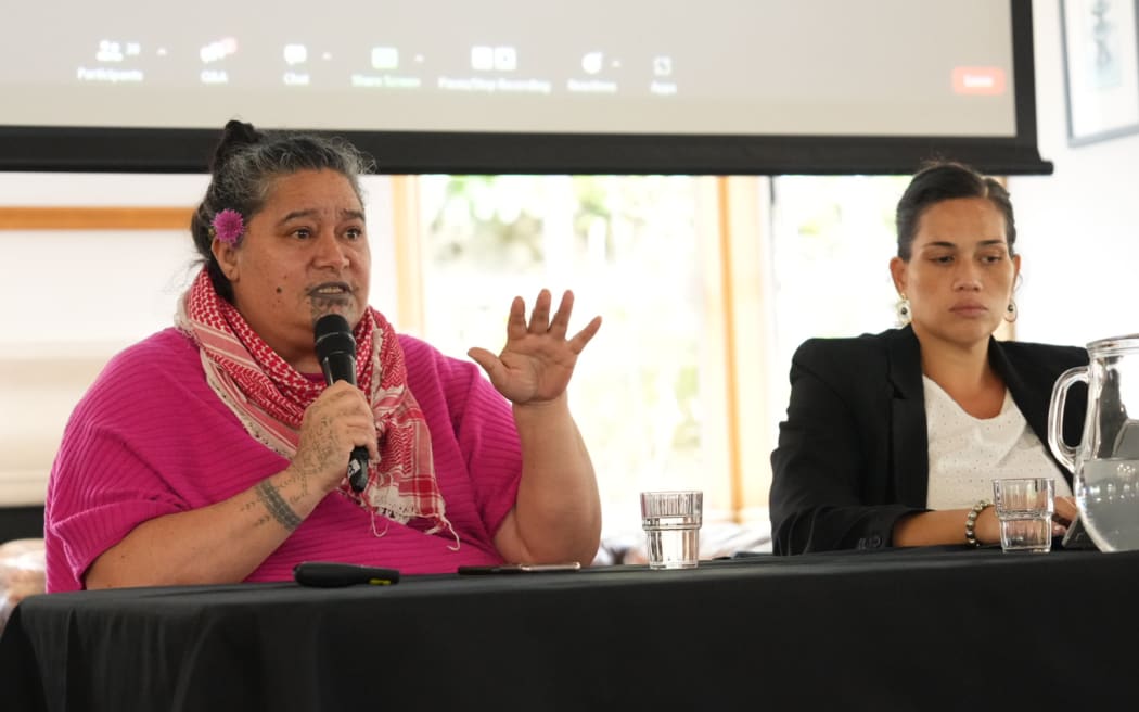 From left, Sina Brown-Davis, a long-time activist and commentator on Indigenous rights at local, regional and international forums - Hinamoeura Cross, leukemia survivor and anti-nuclear advocate.