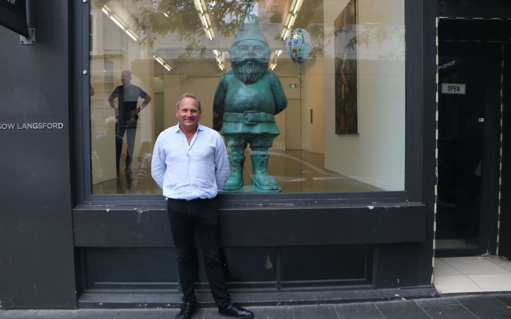 Gow Langsford Gallery director John Gow with the returned gnome.