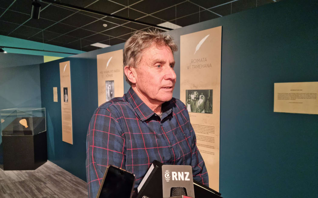 Ngāti Mutunga o Wharekauri iwi negotiator Tom McClurg speaking to the media at the new museum