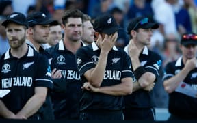 New Zealand cricketers after their loss to England in World Cup final.
