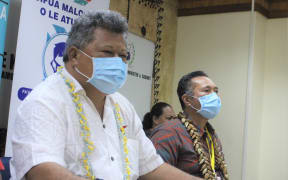 Samoa Health Director Leausa Dr Take Naseri, left, and Agafili Tomaimano Shem Leo, chair of the National Emergency Operation Centre.
