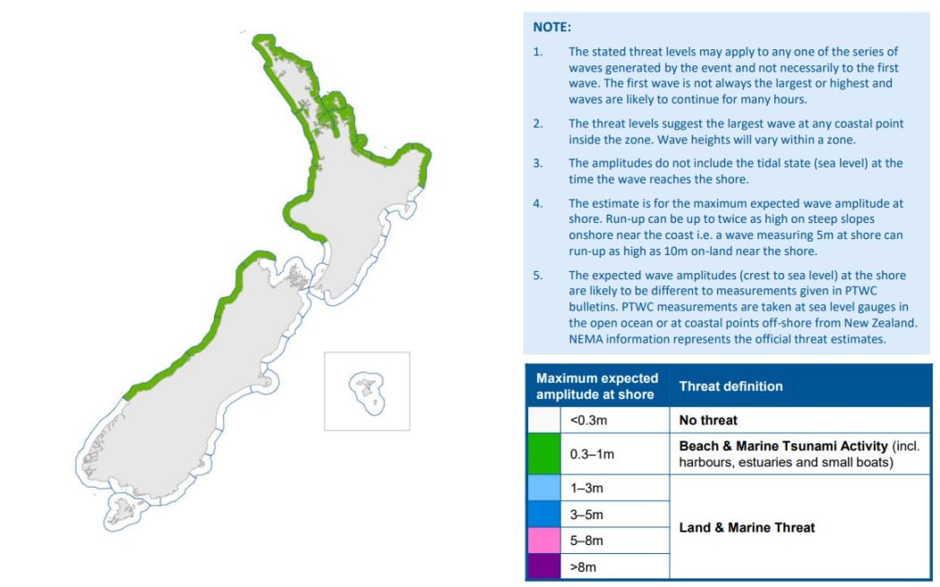 A tsunami forecast map issued by the National Emergency Management Agency on Friday 19 May after an earthquake in the Pacific near the Loyalty Islands.