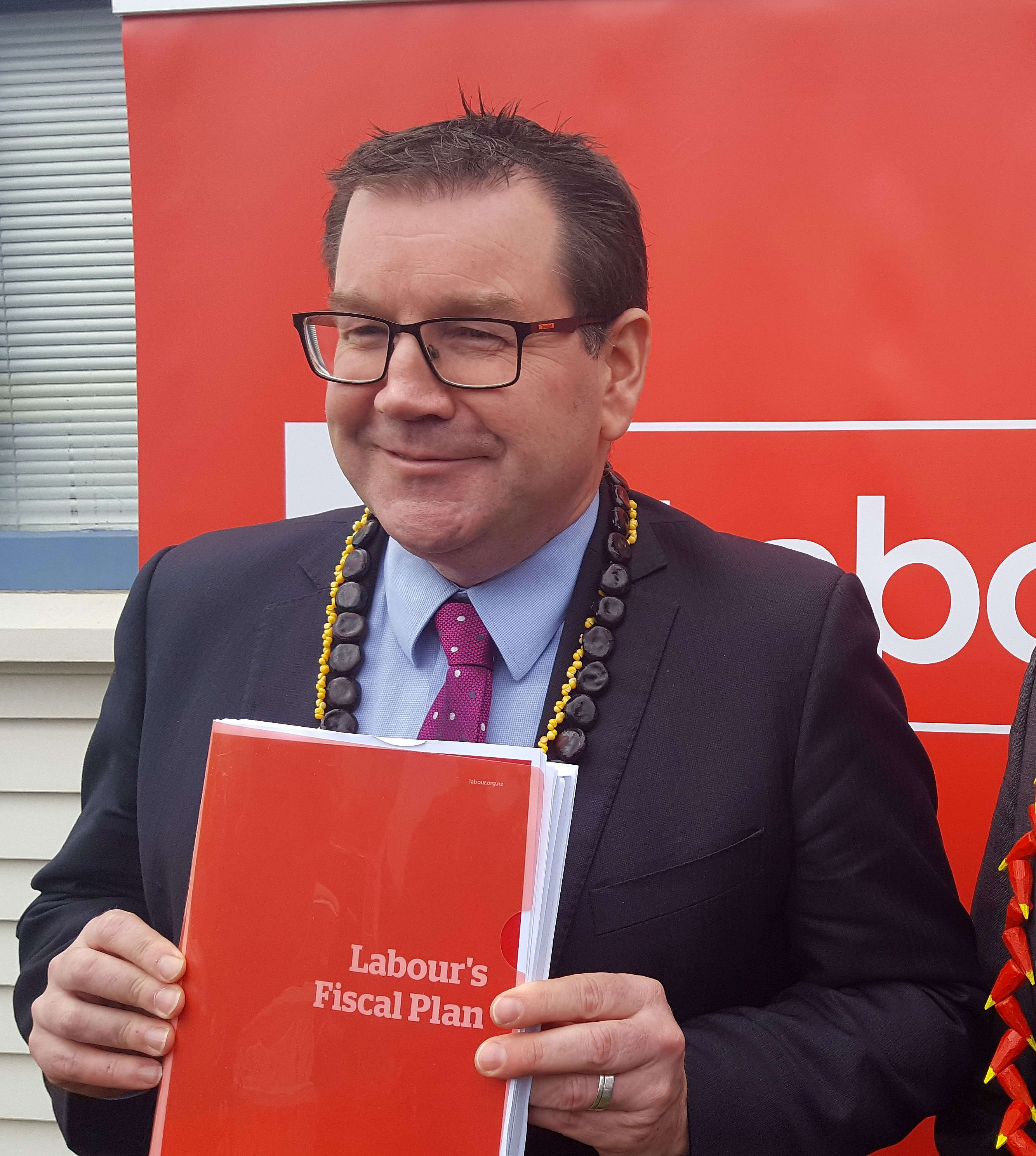 Labour finance spokesperson Grant Robertson (left) and leader Andrew Little, at the party's launch of its budget plan.