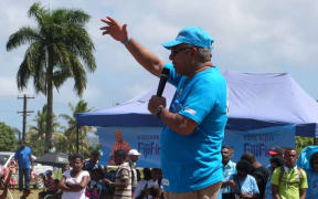 Fiji First leader Frank Bainimarama addresses the rally in Suva.