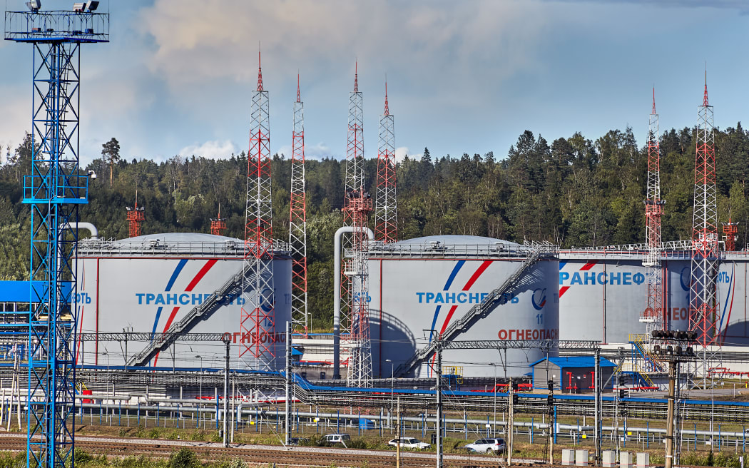 An oil storage terminal, tank farm of Ust-Luga petroleum depot in St Petersburg, Russia.