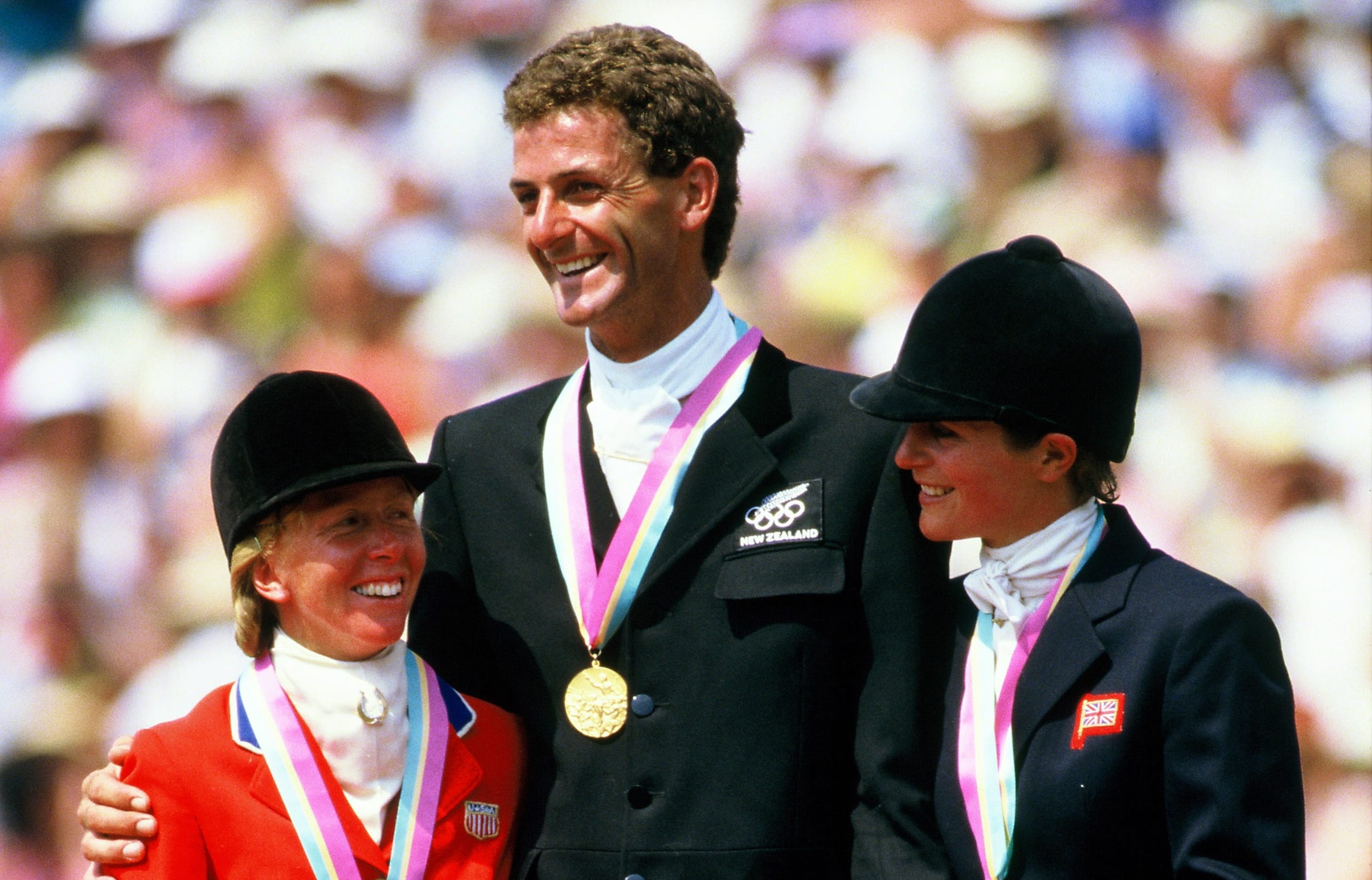 Mark Todd with Karen Stives (Silver) and Virginia Holgate-Leng (Bronze) Equestrian Individual - Los Angeles Olympic Games 1984.