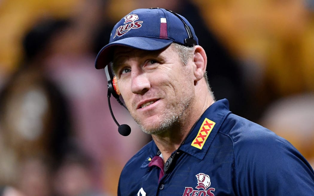 Reds coach Brad Thorn is seen during the Round 4 Trans-Tasman Super Rugby match between the Queensland Reds and Auckland Blues at Suncorp Stadium in Brisbane, Friday, June 4, 2021.