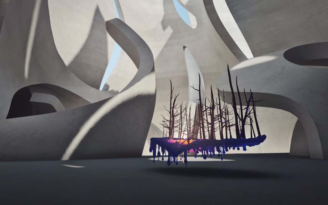 NightSnow: An 'exhibition' in the Museum of Other Realities - a place which exists only in VR.