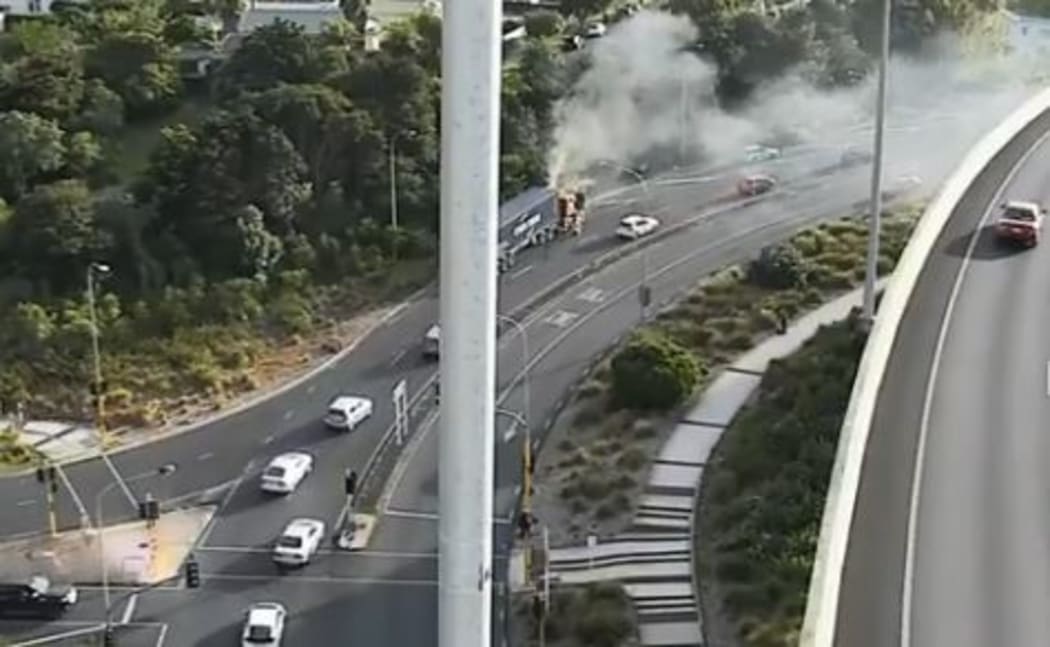 A truck fire on Great North Rd near the motorway interchange at Waterview is causing traffic delays.