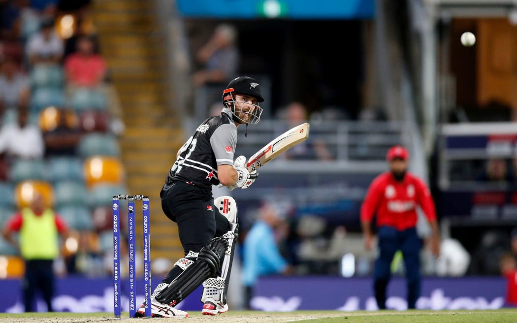 Nieuw-Zeelandse aanvoerder Kane Williamson in een wedstrijd tegen Engeland in de FIFA Men's T20 World Cup, 2022.