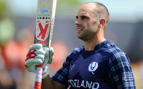 Kyle Coetzer salutes the Nelson crowd after his big knock of 156