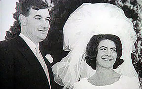 300714. Photo supplied. Harvey and Jeanette Crewe pictured on their wedding day. They were killed in their Pukekawa farmhouse on 17 June 1970.