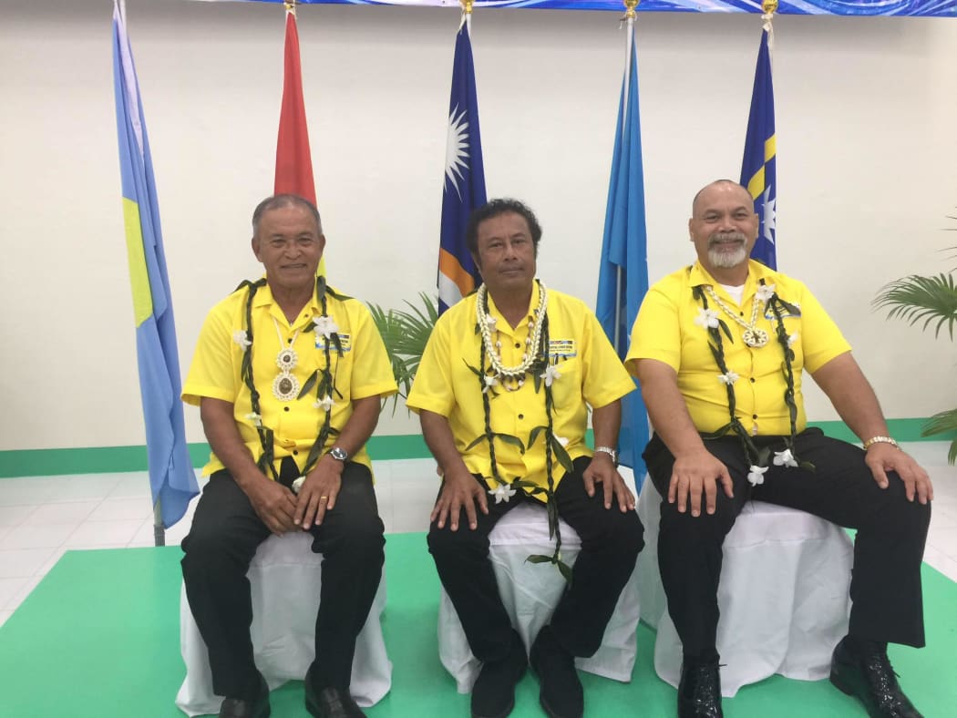 The Presidents of Marshall Islands, David Kabua (left), Palau, Tommy Remengesau (centre) and Nauru, Lionel Aingimea
