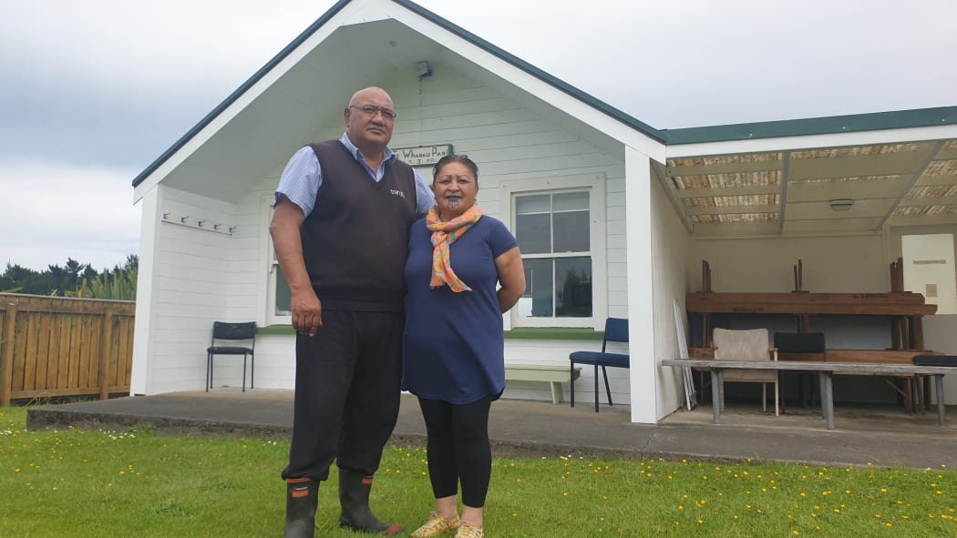 Raymond Hina and Ngāti Maika hapū member Ruta Broughton at Pākaraka Pa.